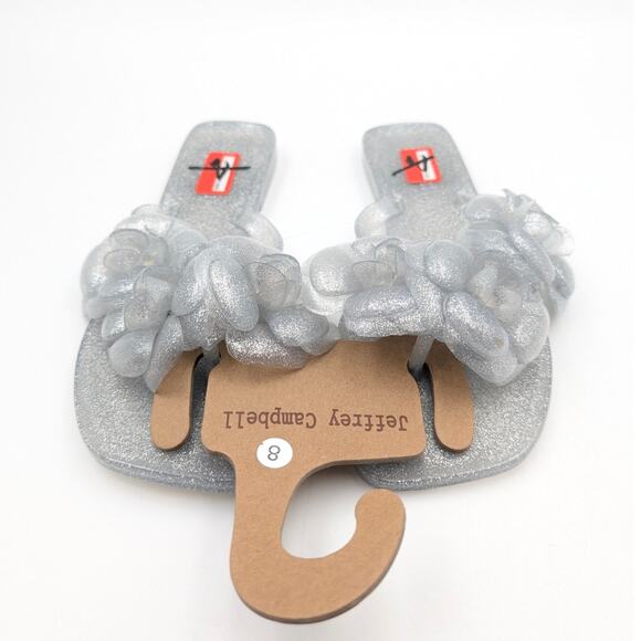 Jeffrey Campbell Fleuris Jelly Flip Flop Thong Sandal Silver Size US8 EU39 - Picture 1 of 11